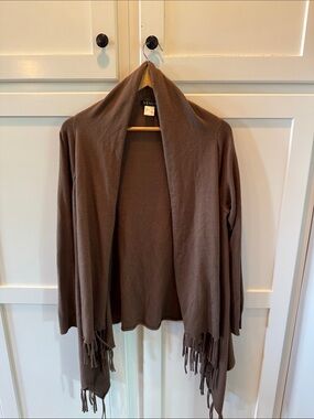 VENUS Brown Open-Front Fringe Draped Cardigan